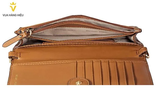 Túi Đeo Chéo Michael Kors MK Leather Phone Cross-Body Bag- Acorn Cho Nữ - Túi xách - Vua Hàng Hiệu