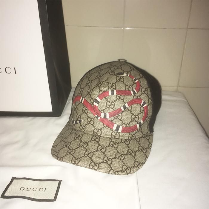 Mua Mũ Gucci Kingsnake Print GG Supreme Baseball Beige Size L, hình rắn đỏ, Giá tốt