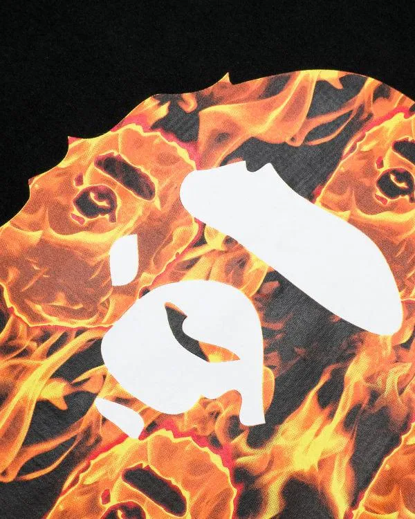 Áo Phông Bape Flame Side Big Ape Head Tee Màu Đen Họa Tiết Cam