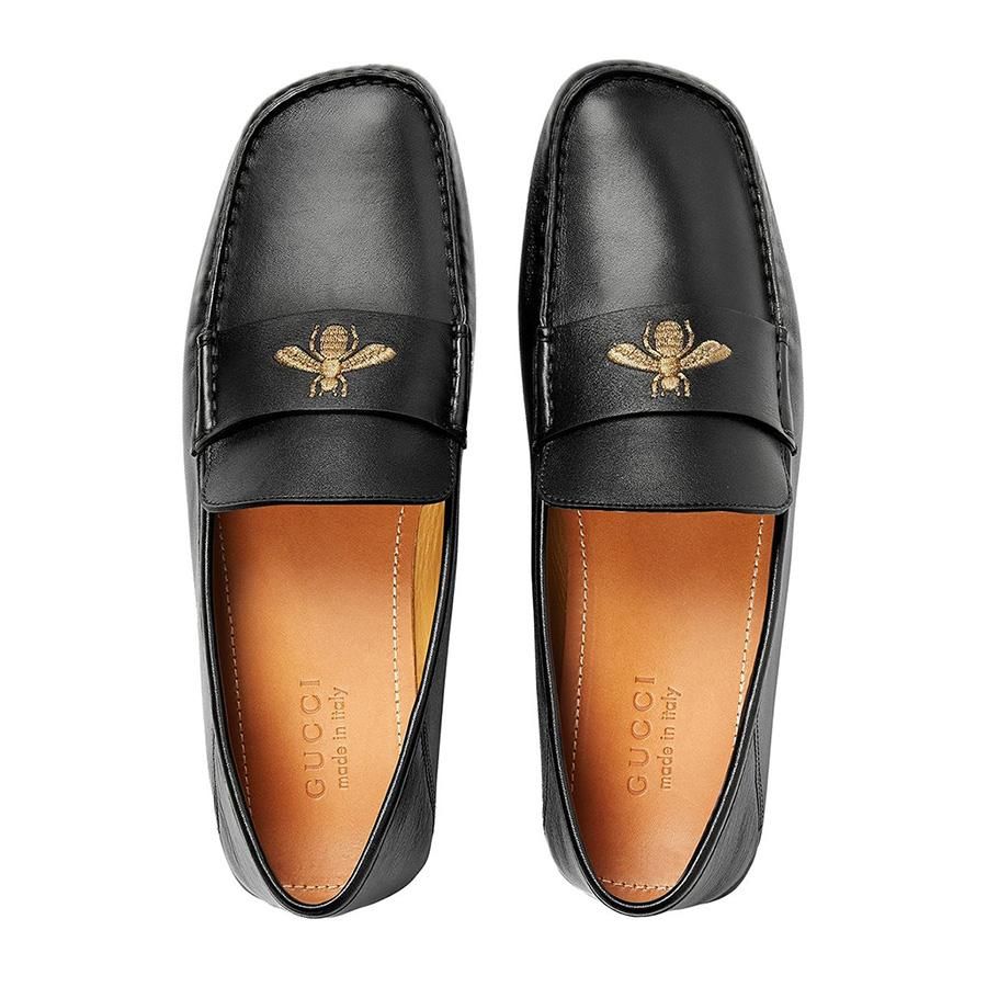 Giày Lười Nam Gucci Leather Driver With Bee Màu Đen Size 6US - 1