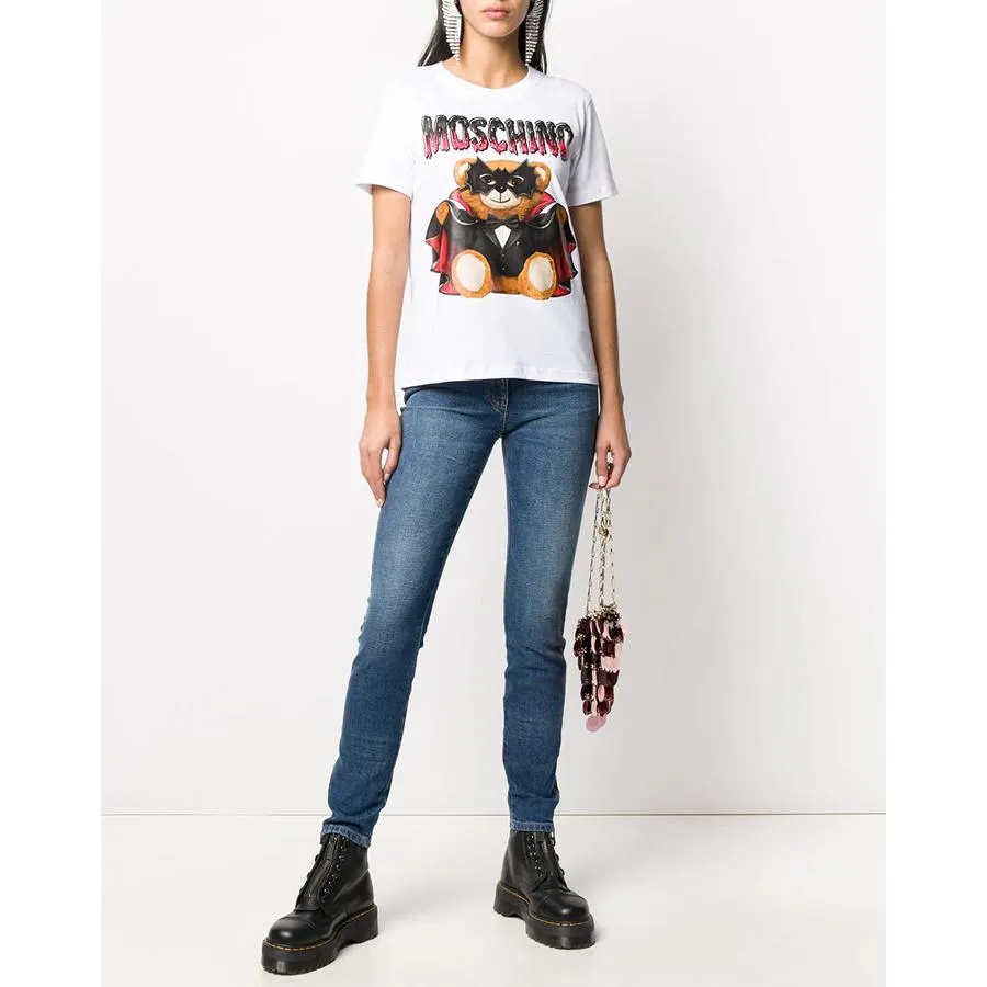 Áo Phông Moschino Bat Teddy Bear Print T-Shirt Màu Trắng - 1