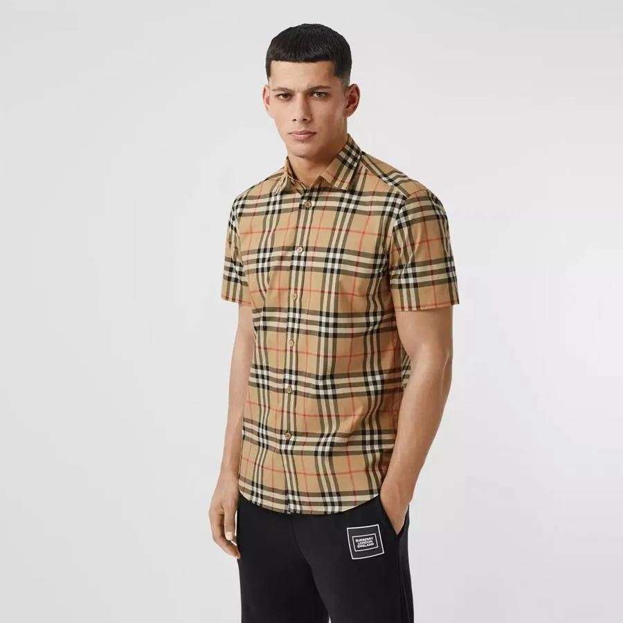 Áo Sơ Mi Burberry Short-sleeve Check Cotton Poplin Shirt Size XS