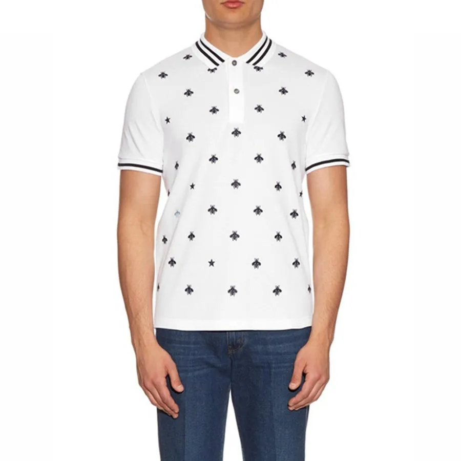 Áo Polo Gucci Men Bee And Star-Embroidered Cotton Polo Shirt Màu Trắng - Thời trang - Vua Hàng Hiệu
