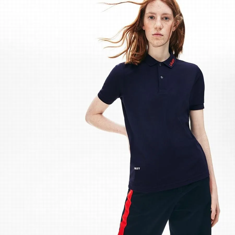 Áo Phông Unisex Lacoste LIVE Slim Fit Signature Embroidery Petit Pique Polo Shirt Xanh Navy - Thời trang - Vua Hàng Hiệu