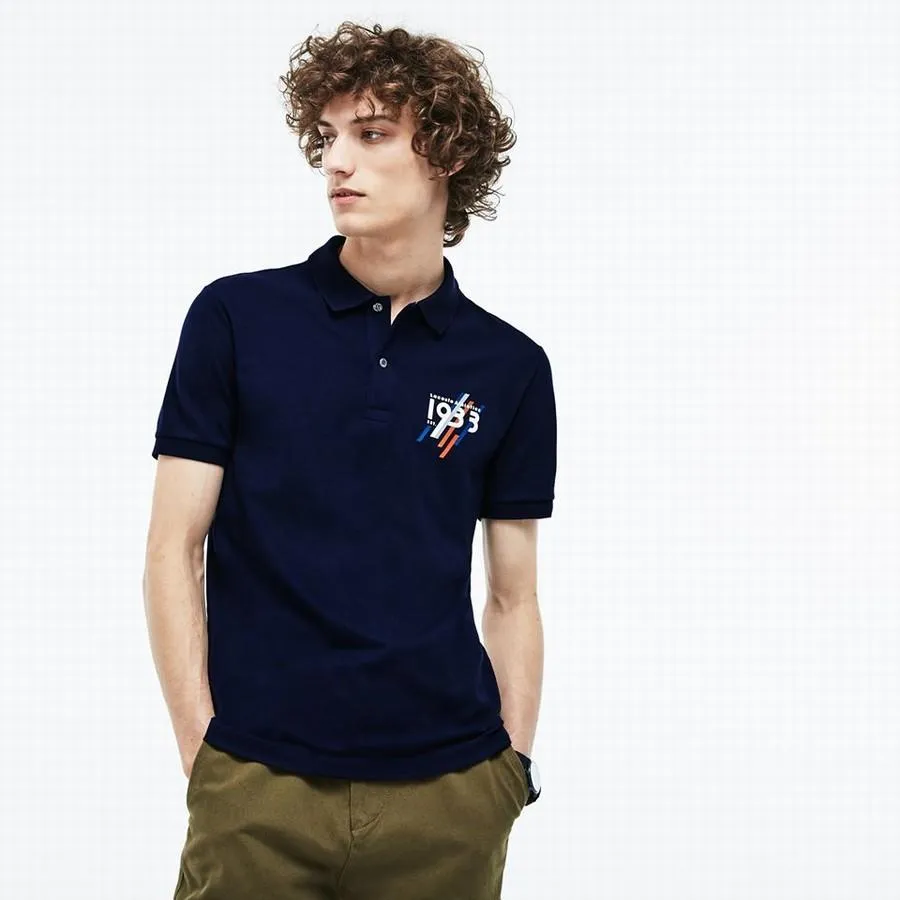 Áo Phông Men's Lacoste Slim Fit 1933 Lettering Stretch Mini Pique Polo Xanh Navy Size S