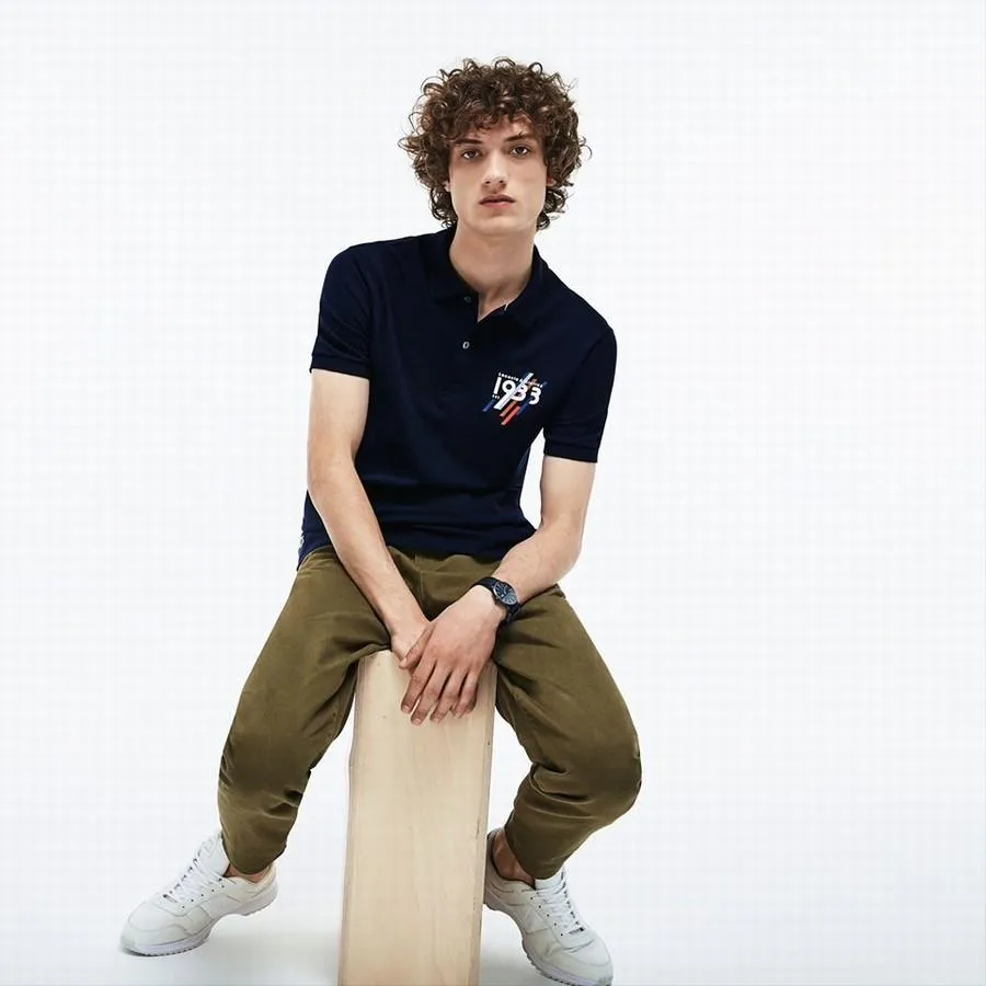 Áo Phông Men's Lacoste Slim Fit 1933 Lettering Stretch Mini Pique Polo Xanh Navy Size S