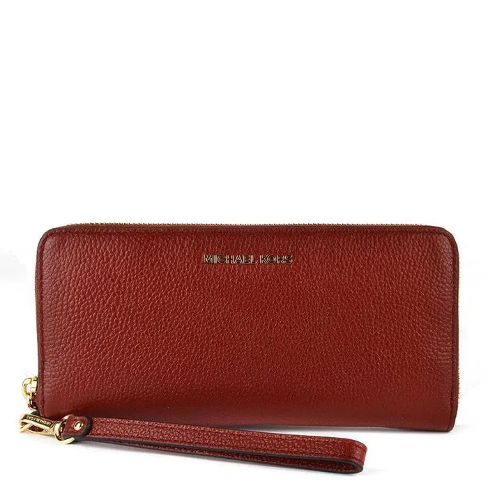 Ví Michael Kors MK Jet Set Brandy Pebbled Leather Continental Wristlet Màu Đỏ