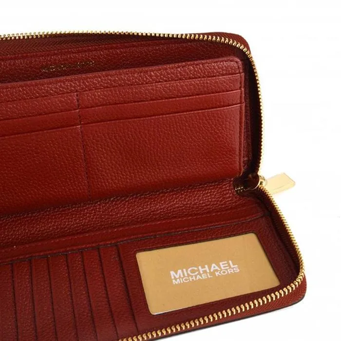 Ví Michael Kors MK Jet Set Brandy Pebbled Leather Continental Wristlet Màu Đỏ