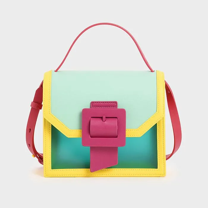 Túi Cầm Tay Nữ Charles & Keith CNK See-Through Effect Buckled Bag 50150909 Màu Xanh Green