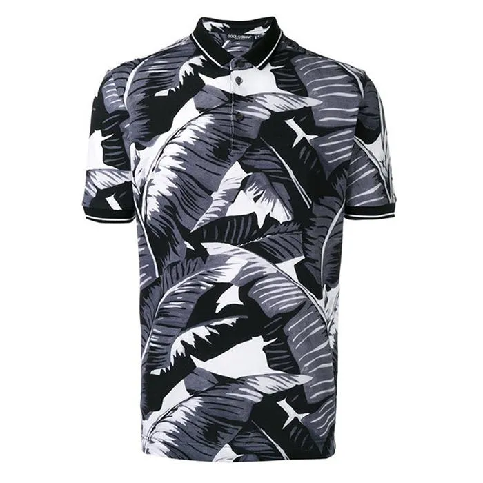 Áo Polo Nam Dolce & Gabbana D&G Palm Leaf Print Polo Shirt Màu Đen Xám - Thời trang - Vua Hàng Hiệu
