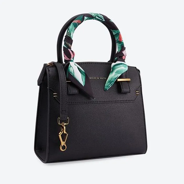 Túi Cầm Tay Nữ Charles & Keith CNK Scarf Wrapped Top Handle Bag Ck2-50780817-2 Màu Đen