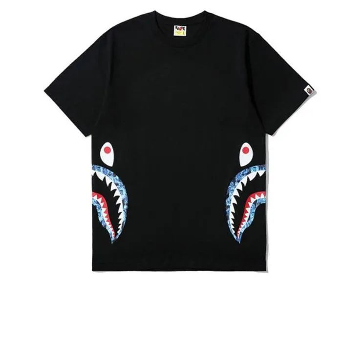 Áo Phông Bape Flame Side Shark Tee Màu Đen Họa Tiết Xanh Trắng Size M