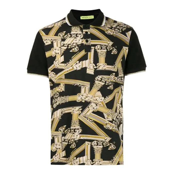 Áo Phông Versace Couture Baroque Print Polo Shirt Màu Đen Họa Tiết Vàng