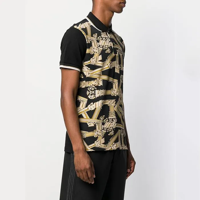 Áo Phông Versace Couture Baroque Print Polo Shirt Màu Đen Họa Tiết Vàng