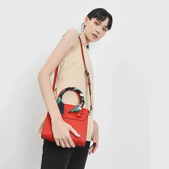 Túi Cầm Tay Nữ Charles & Keith CNK Scarf Wrapped Top Handle Bag 50780817-2 Màu Đỏ