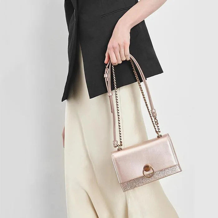 Túi Đeo Vai Nữ Charles & Keith CNK Metallic Ring Push Lock Bag Màu Hồng