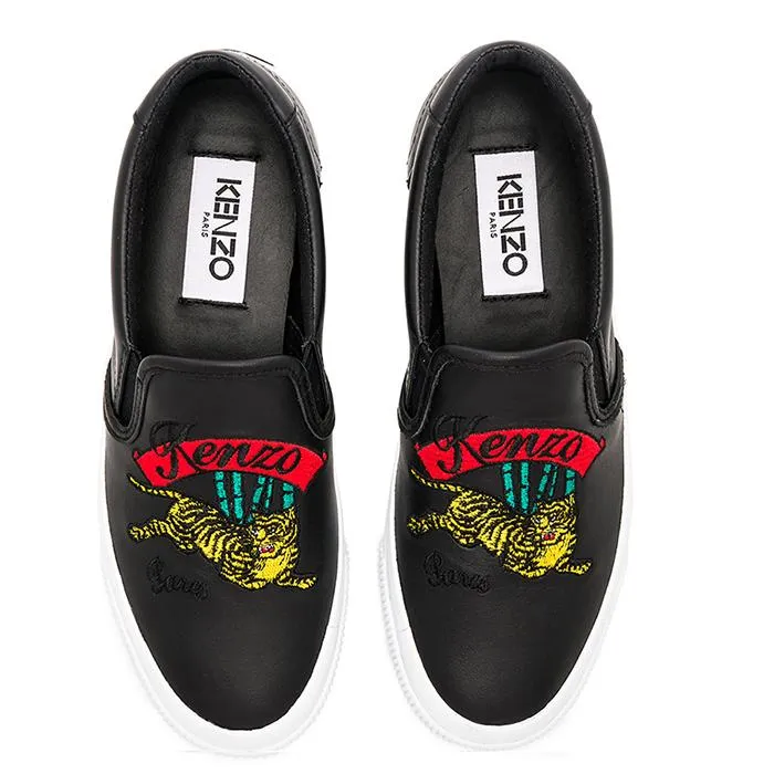 Giày Slip On Kenzo Jumping Tiger Sneakers Màu Đen