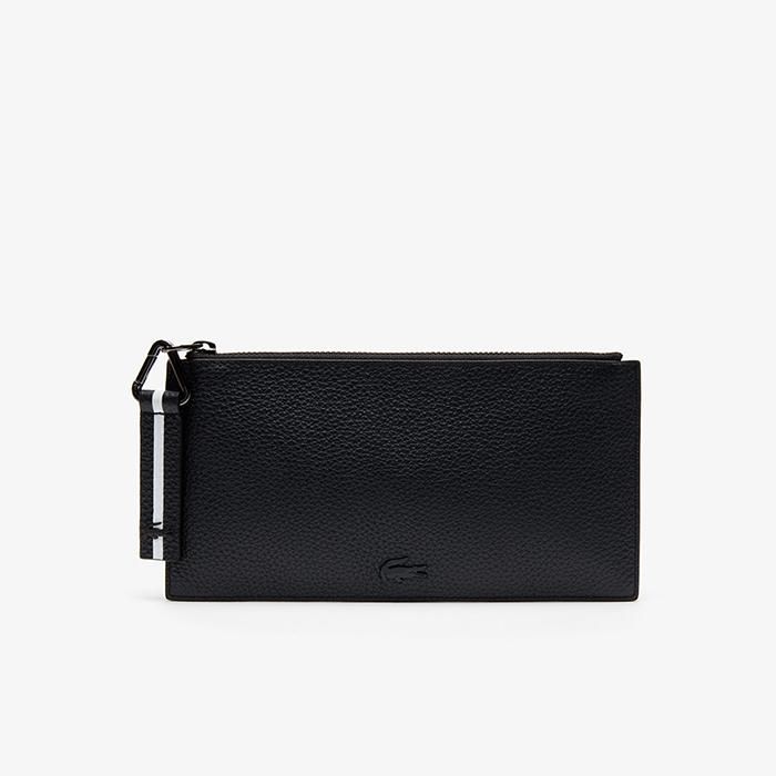 Ví Lacoste Men's Altitude Striped Zip Pull Large Grained Leather Wallet Màu Đen - 1