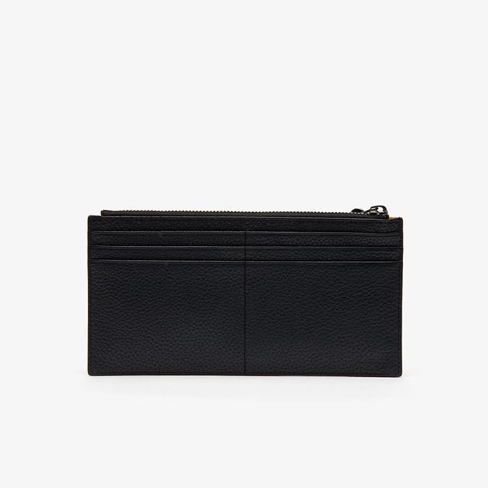 Ví Lacoste Men's Altitude Striped Zip Pull Large Grained Leather Wallet Màu Đen - 2
