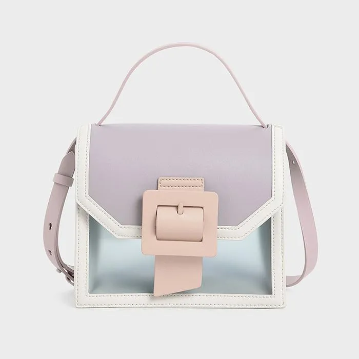 Túi Cầm Tay Nữ Charles & Keith CNK See-Through Effect Buckled Bag CK2-50150909 Màu Xám