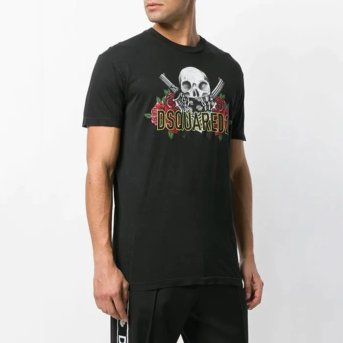 Áo Thun Dsquared2 Skull And Rose Logo Print T-Shirt Màu Đen Size M