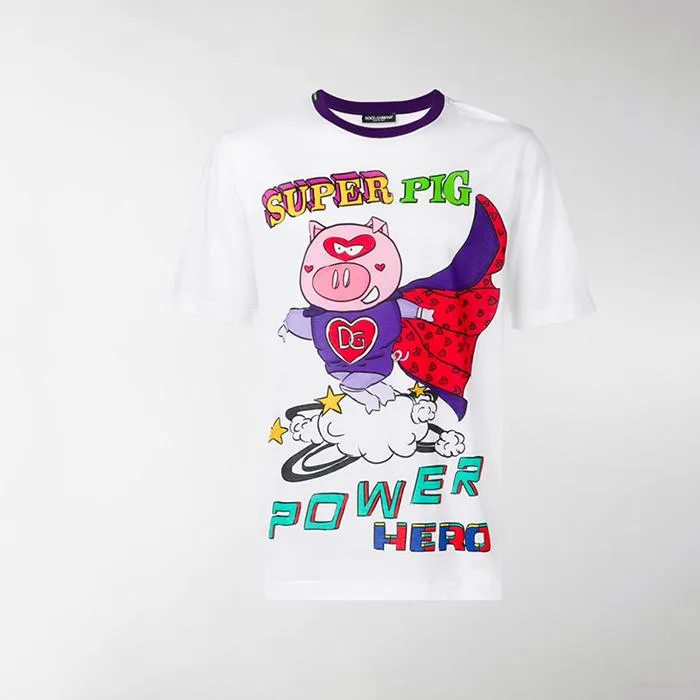 Áo Thun Nam Dolce & Gabbana D&G Super Pig Print T-Shirt G8HV4THH7E3HWW59 Màu Trắng