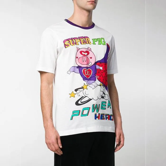 Áo Thun Nam Dolce & Gabbana D&G Super Pig Print T-Shirt G8HV4THH7E3HWW59 Màu Trắng