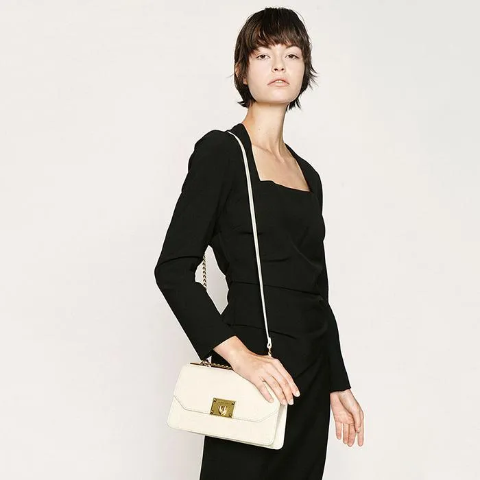 Túi Đeo Vai Nữ Charles & Keith CNK Croc-Effect Chain Strap Crossbody Bag CK2-80781126-2 Màu Trắng Kem
