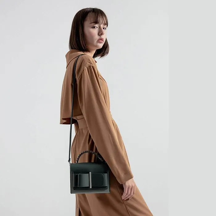 Túi Cầm Tay Nữ Charles & Keith CNK Chunky Metal Top Handle Bow Flap Bag 50680795-1 Màu Xanh