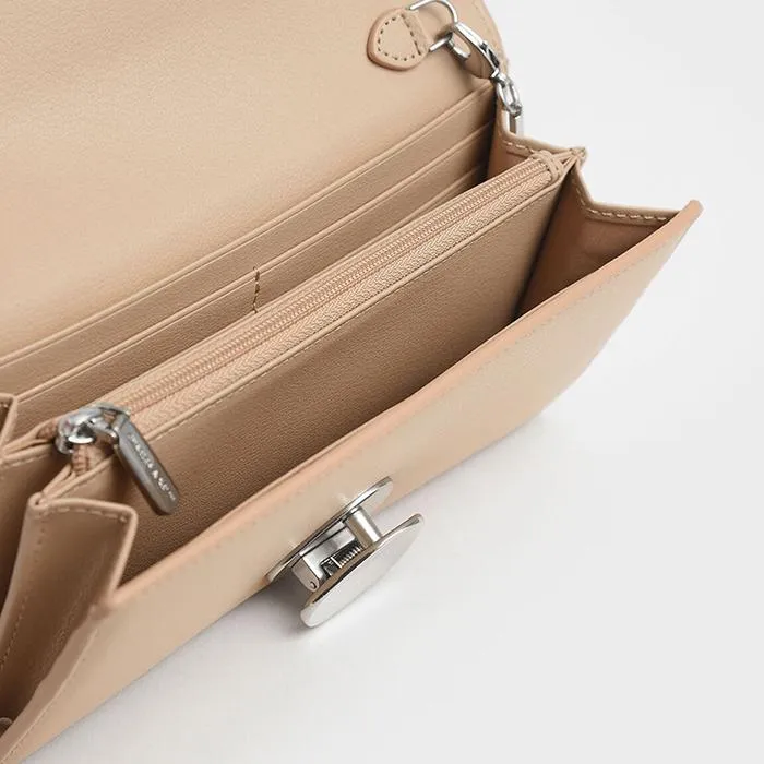 Ví Cầm Tay Nữ Charles & Keith CNK Mini Two-Tone Metal Push Lock Wallet CK6-10770415-1 Màu Be