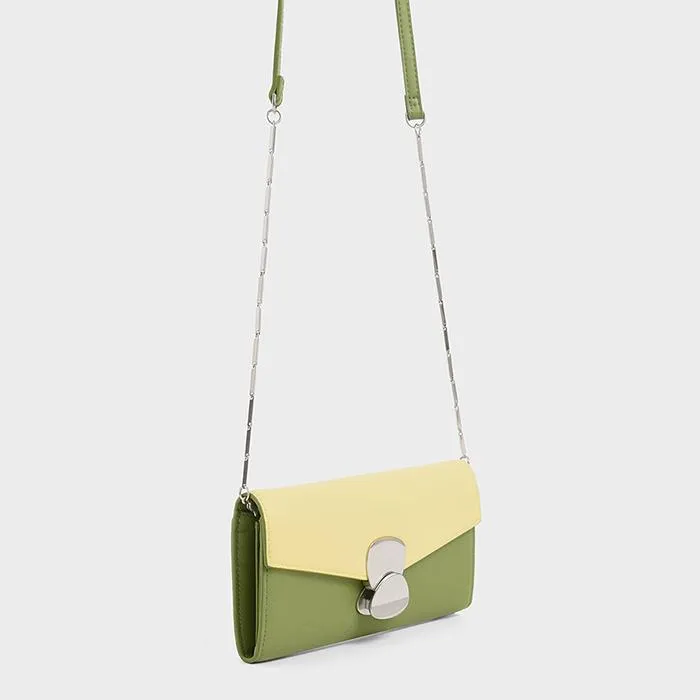 Ví Cầm Tay Nữ Charles & Keith CNK Mini Two-Tone Metal Push Lock Wallet CK6-10770415-1 Màu Xanh Green