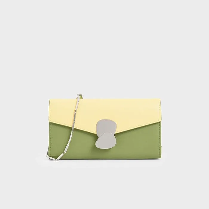 Ví Cầm Tay Nữ Charles & Keith CNK Mini Two-Tone Metal Push Lock Wallet CK6-10770415-1 Màu Xanh Green