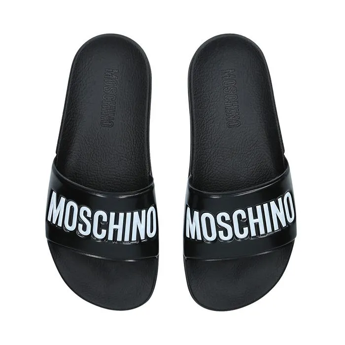 Dép Quai Ngang Moschino Embossed Logo Slides Màu Đen - Dép - Vua Hàng Hiệu