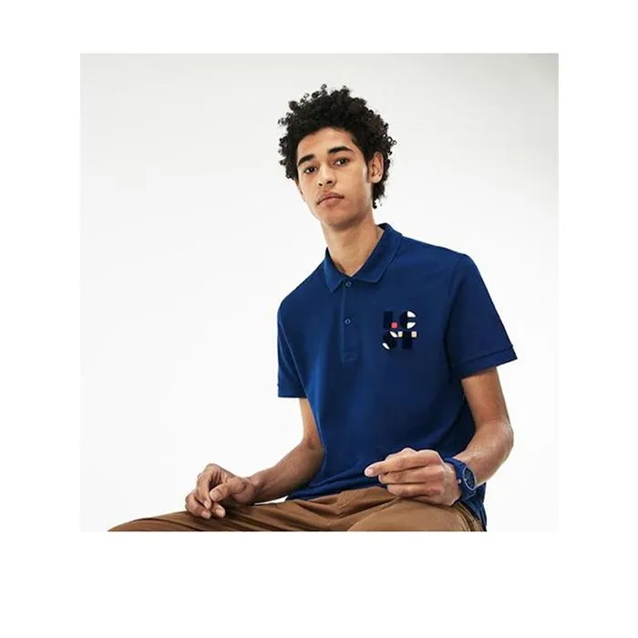 Áo Lacoste Men's Regular Fit LCST Lettering Petit Piqué Polo Shirt Màu Xanh Size XS