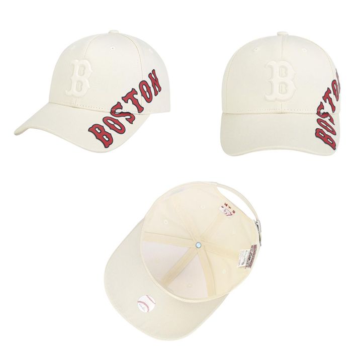 Mũ MLB Chunky Adjustable Cap Boston Red Sox Màu Trắng Sữa Họa Tiết Chữ Đỏ - 3