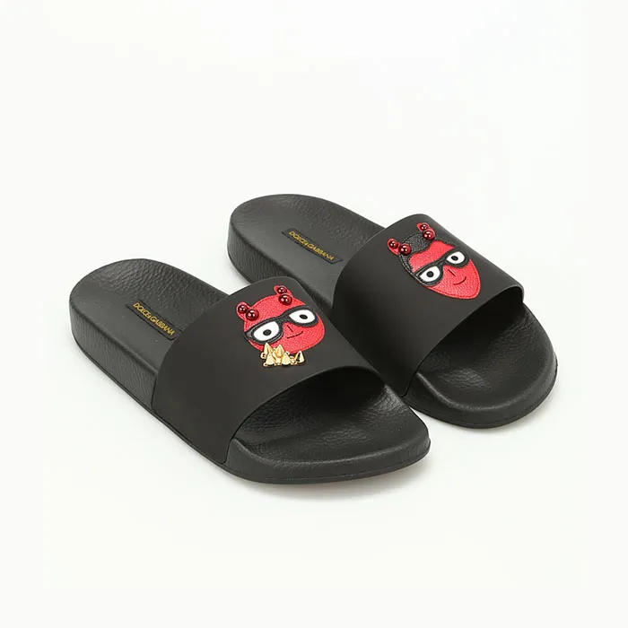 Dép Quai Ngang Dolce & Gabbana D&G Designer Patch Slides Màu Đen