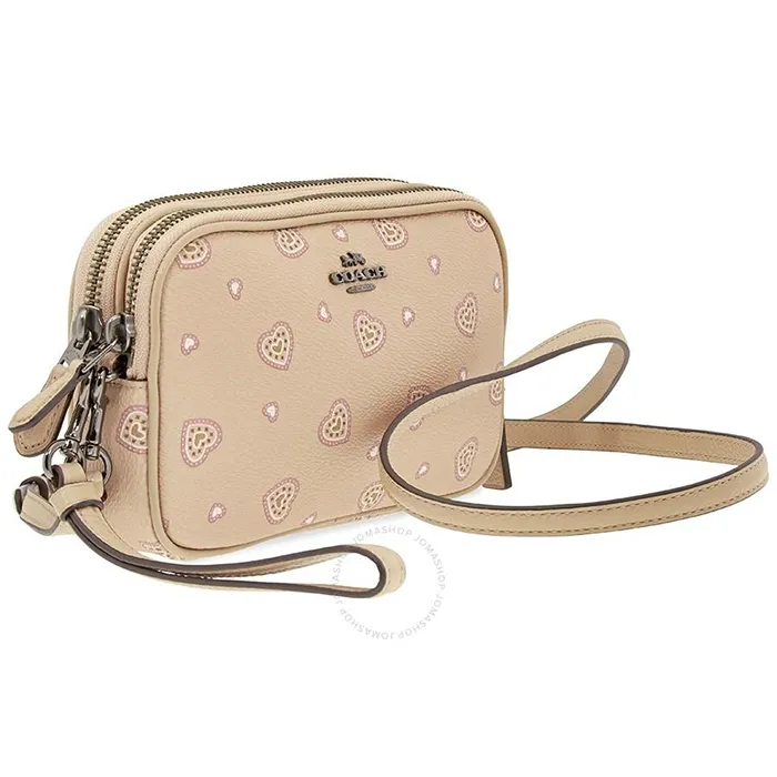 Túi Đeo Chéo Coach Ladies Leather Crossbody- Beige With Hearts Màu Be
