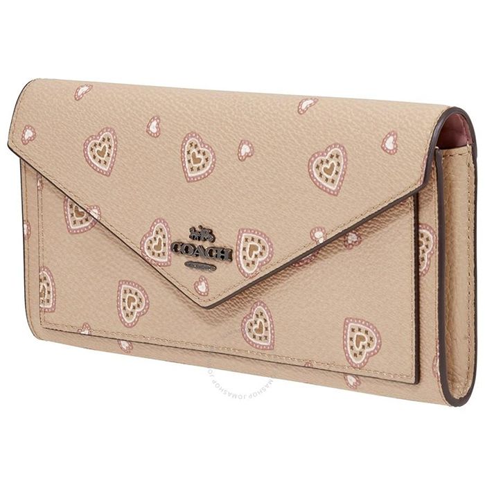 Ví Cầm Tay Nữ Coach Ladies Continental Leather Wallet With Heart Print- Beige Màu Be - 1