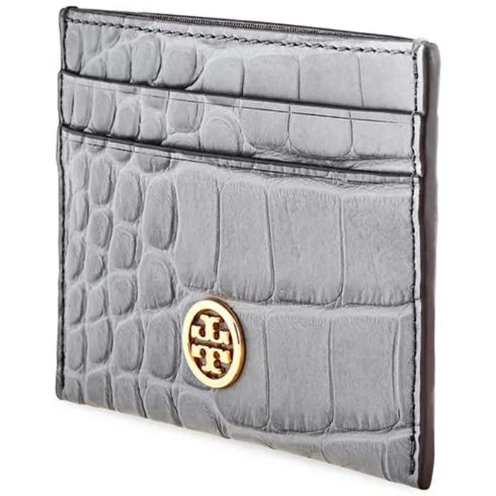 Ví Card Tory Burch Robinson Embossed Card Case- Zinc Màu Xám