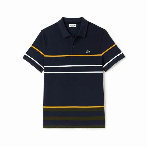 Áo Nam Lacoste Regular Fit Thick Striped Cotton Polo Màu Xanh Đen Size XS