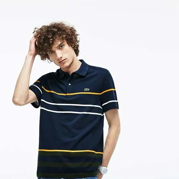 Áo Nam Lacoste Regular Fit Thick Striped Cotton Polo Màu Xanh Đen Size XS