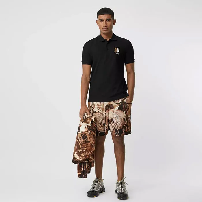 Áo Thun Nam Burberry Contrast Logo Graphic Cotton Piqué Polo Shirt Màu Đen