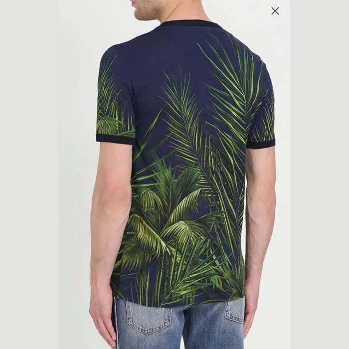 Áo Thun Nam Dolce & Gabbana D&G Men’s T-Shirt Màu Xanh Navy Họa Tiết Lá Cây Size M