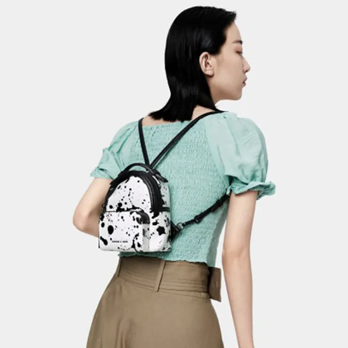 Balo Nữ Charles & Keith CNK Printed Double Zip Backpack 60150928 Mini Màu Trắng