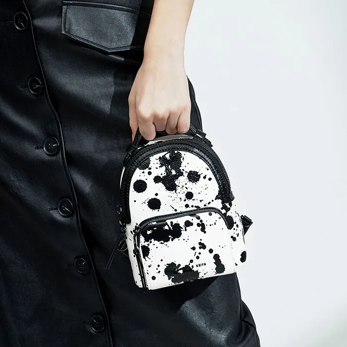 Balo Nữ Charles & Keith CNK Printed Double Zip Backpack 60150928 Mini Màu Trắng