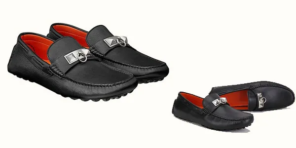 Giày Hermes Irving Calfskin Leather Moccasin Silver