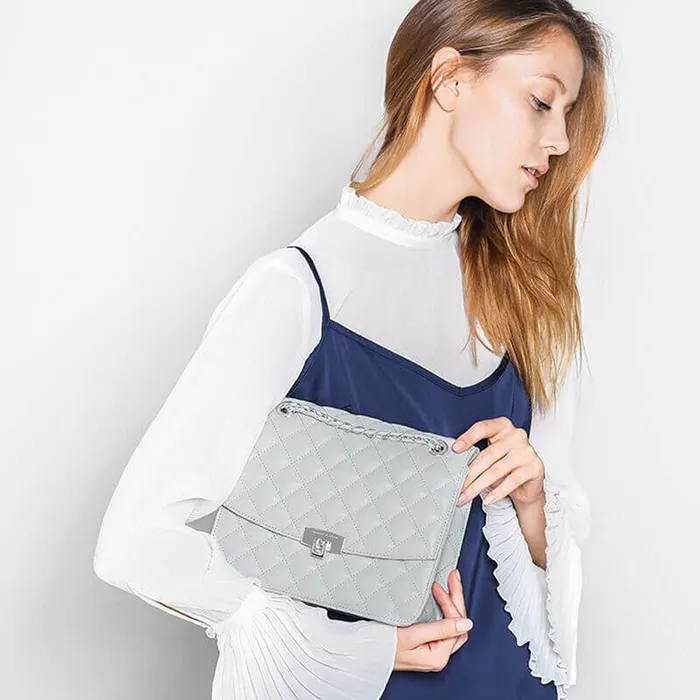 Túi Đeo Chéo Nữ Charles & Keith CNK Quilted Push-Lock Clutch CK2-70150587 Dusty Blue