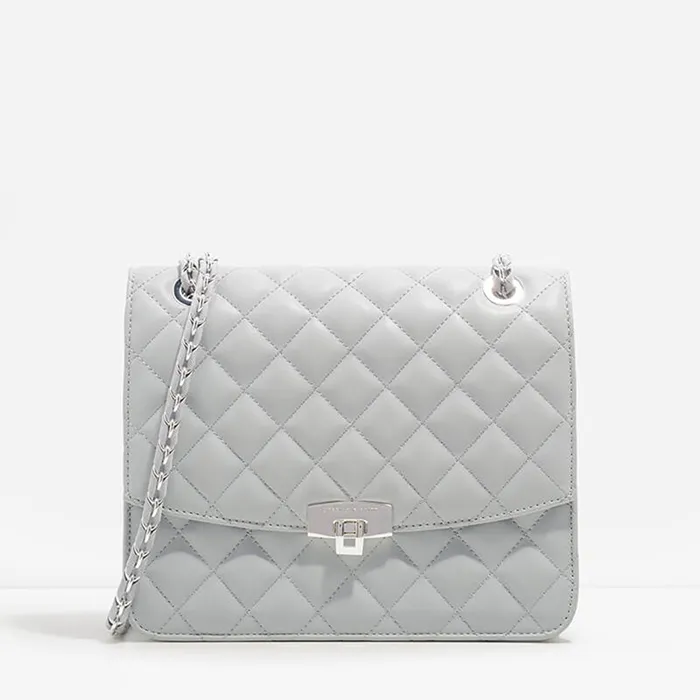 Túi Đeo Chéo Nữ Charles & Keith CNK Quilted Push-Lock Clutch CK2-70150587 Dusty Blue