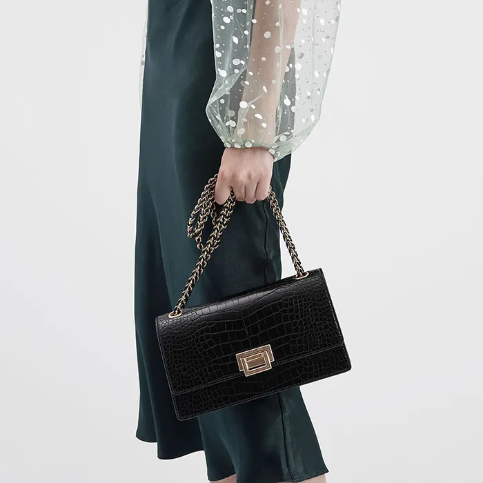 Túi Đeo Vai Nữ Charles & Keith CNK Textured Chain Handle Bag CK2-20840180-5 Màu Đen
