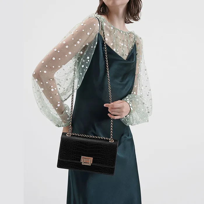 Túi Đeo Vai Nữ Charles & Keith CNK Textured Chain Handle Bag CK2-20840180-5 Màu Đen